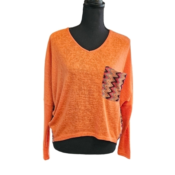 Ya Los Angeles Crochet Back Orange & Brown V neck 65% Cotton 35% Rayon Top Sz S - Picture 1 of 7